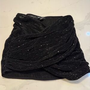Black Sparkly Crossover Mini Skirt